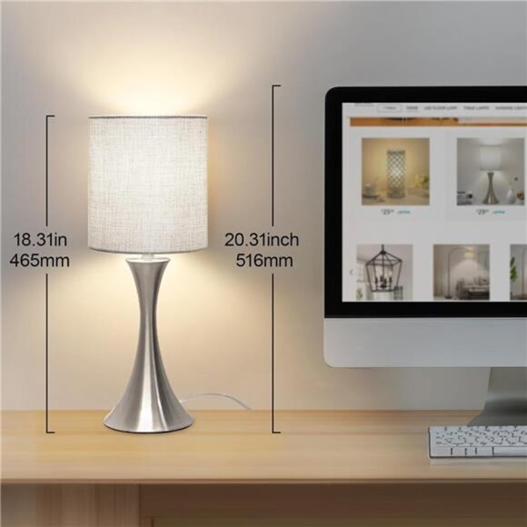 3 Way Touch Control Table Lamp, Dimmable Bedside Desk Lamp with Metal Base - Picture 3 of 7